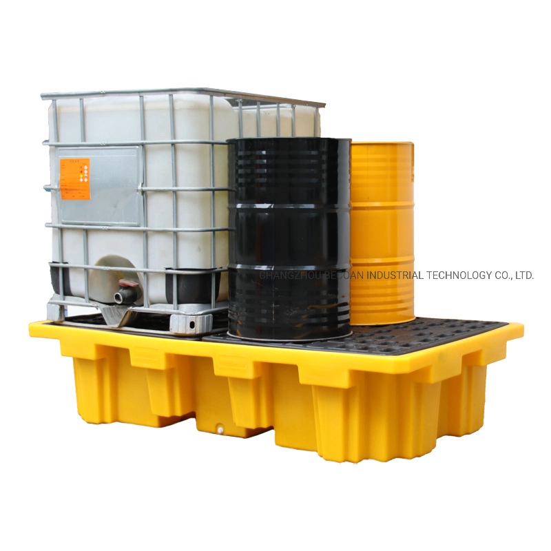 2200X1300X500/150mm Four Way Entry HDPE 2 Drum Double IBC Bund Spill Pallet