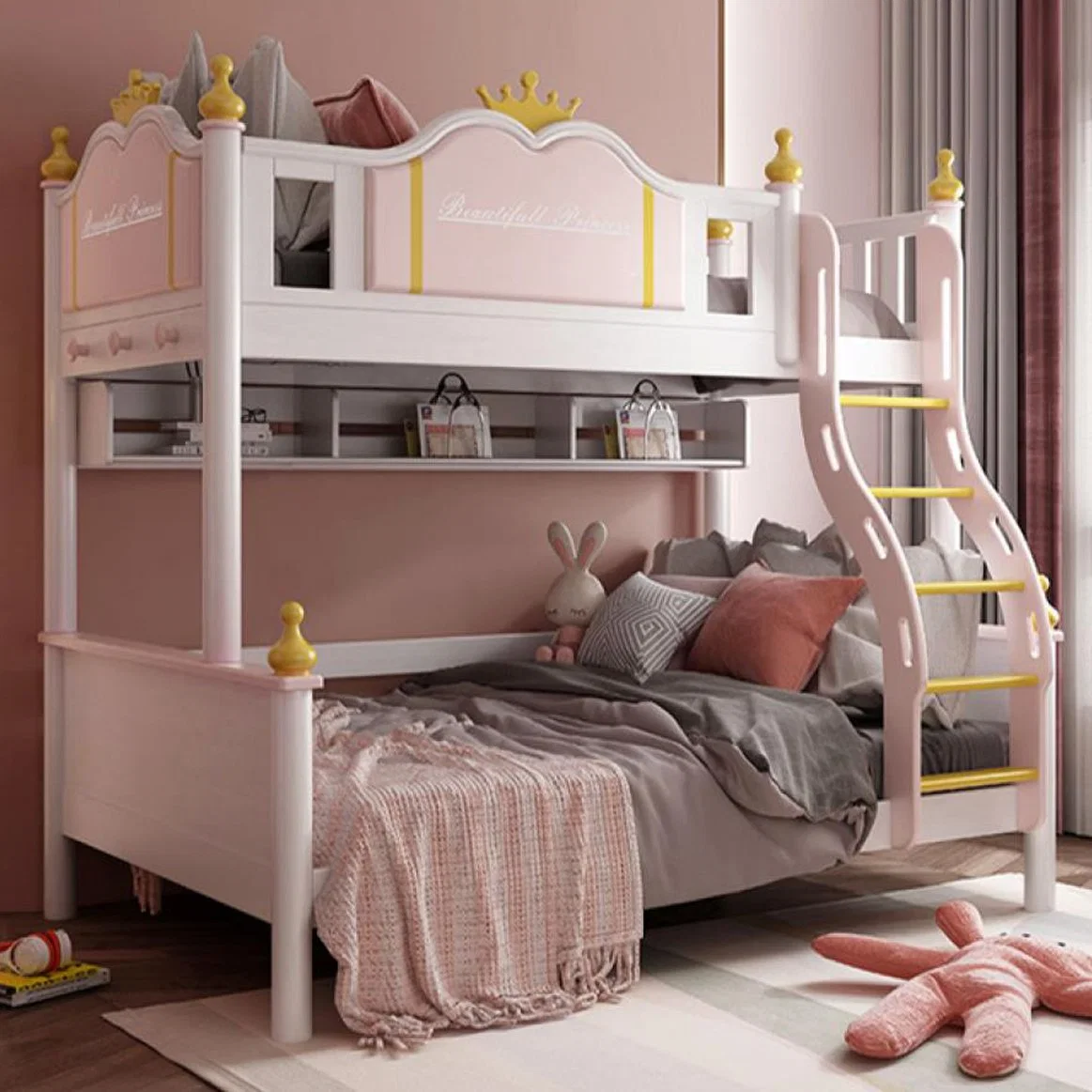 Moderno Castillo Princesa niñas cama Popular Rosa niños Muebles de dormitorio Set de cama individual de madera con almacenamiento