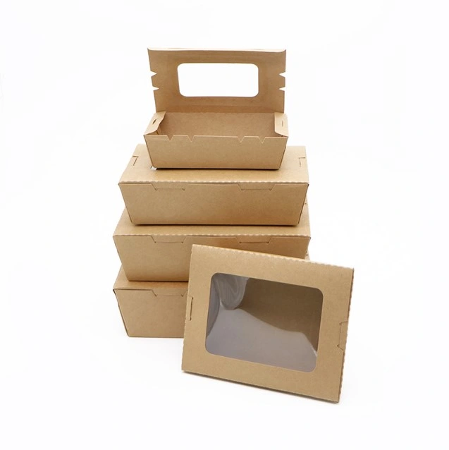 Boîte à fenêtre en papier kraft pour emballage de salade déjeuner alimentaire.