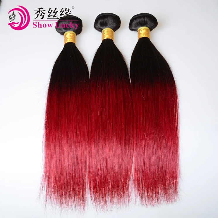 Grade 9A Two Tone Colored 1b/Burgundy Brazilian Virgin Human Hair Weft Straight Remy Ombre Hair Products