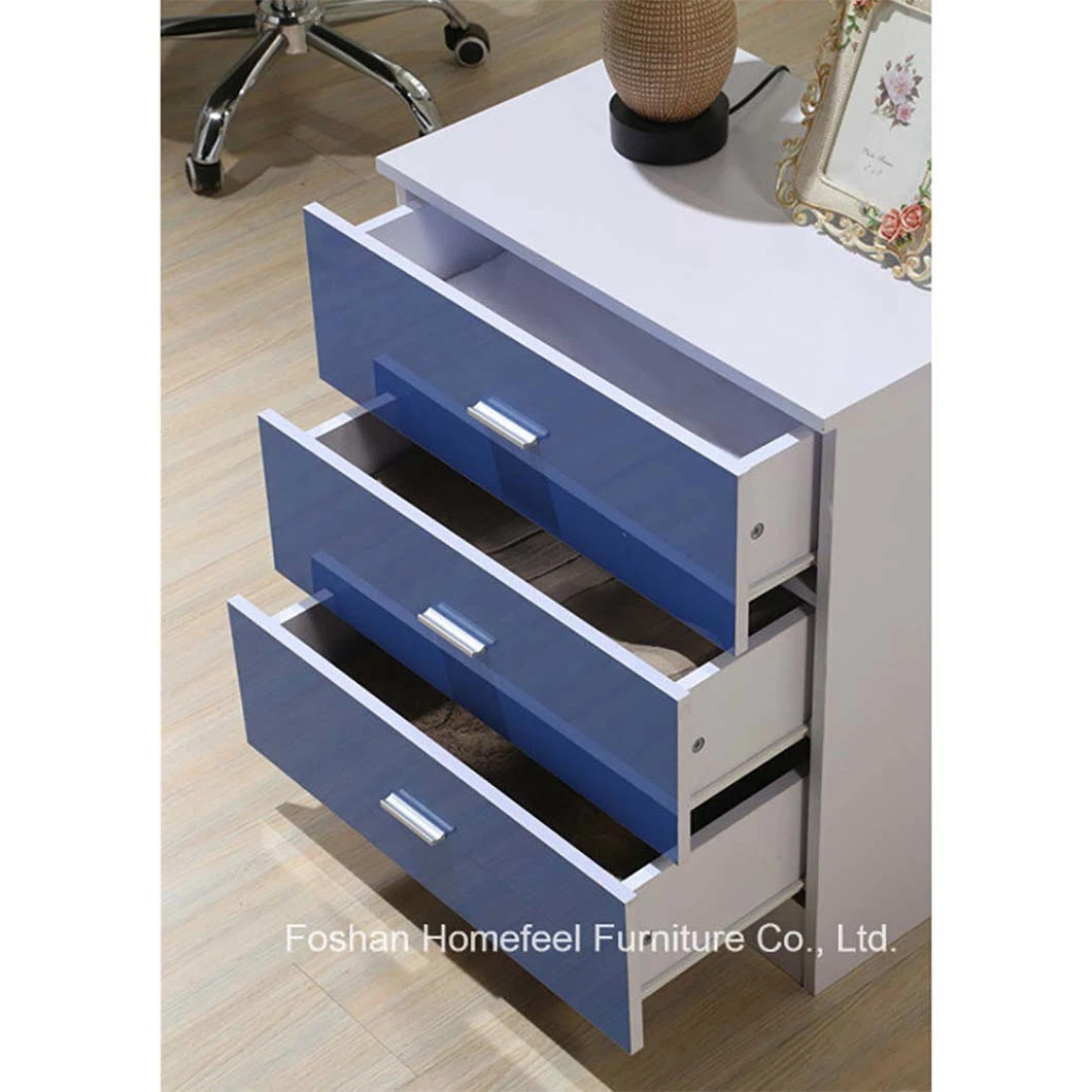 High Gloss Blue Kids Wardrobe Dresser Bedroom Furniture Set