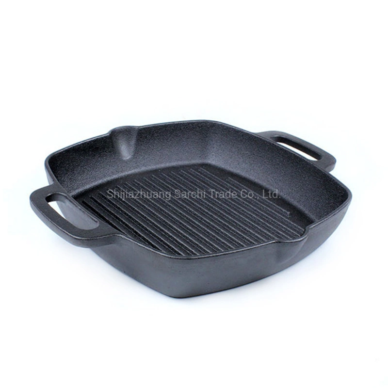 Cheap Custom Square Vaisselle Poêle fonte Grill poêle avec deux de la poignée