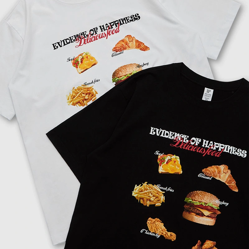 220g Fun Food Imprimer T-Shirt 2023 Printemps et été lâche de la marque de nouveaux produits de la marée occasionnel manches courtes hommes L' (FEVS-024)