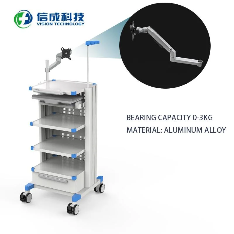 Medical Carts Trolley for Endoscopy Procedures with Height-Adjustable Top and Built-in Tray