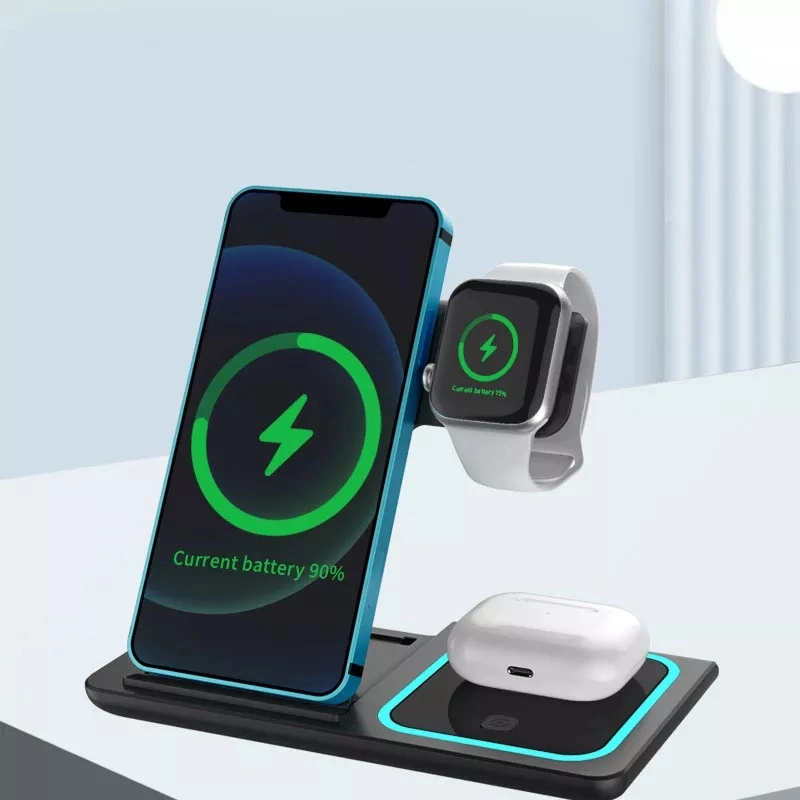 3 in 1 Wireless Charger Station 15W Faltbar kompatibel Mobile Telefon /Uhr /Bluetooth-Headset Kabelloses Schnellladen