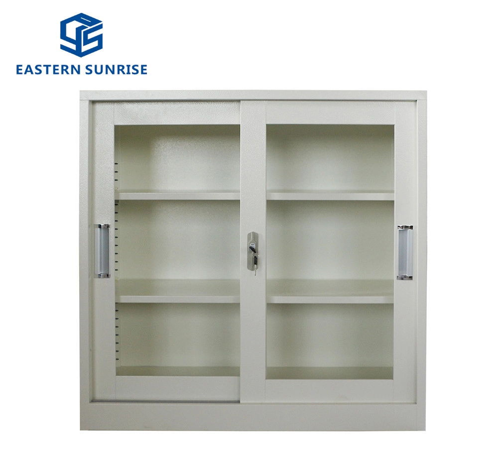 Low Height Half Height 90cm High Steel Storage Cabinet with Sliding Glass Door