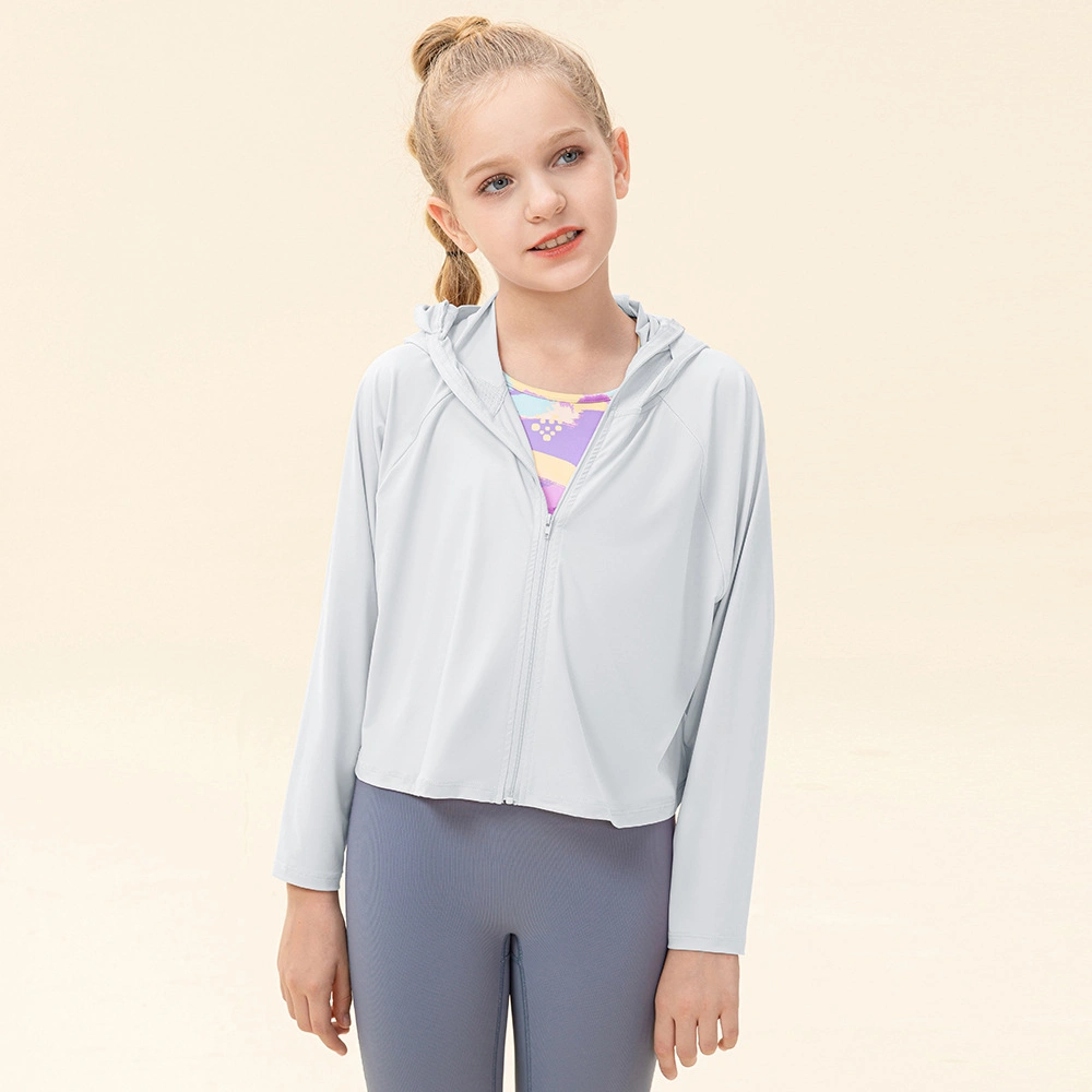 Los niños de la seda de hielo crema protectora solar ropa casual con capucha manga larga y holgada transpirable de Anti-UV de Equitación Deportes al aire libre el cabo de los niños el Yoga Tops