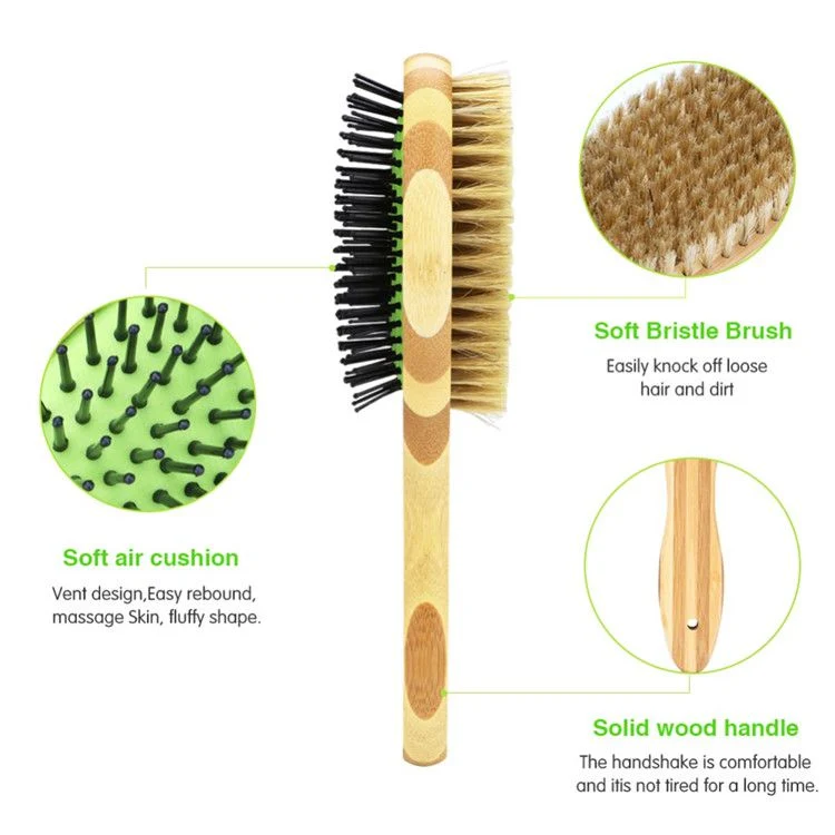 Bamboo Bristle Brush Pet Grooming Comb Cleans