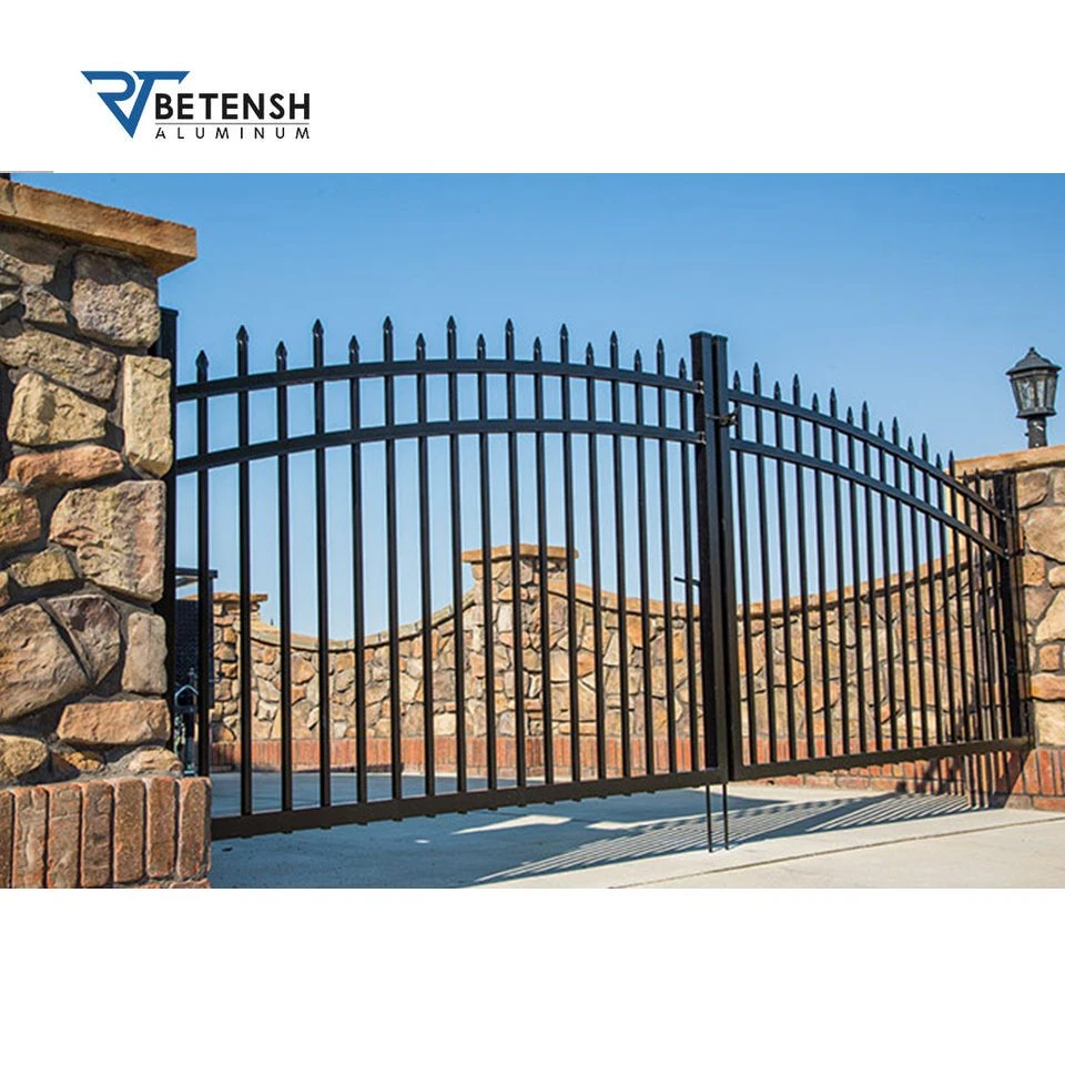 Aluminum Fence Driveway Door Power Coated Arched Double Sliding Swing Decorative Driveway Gate