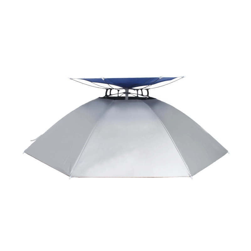 Tête de chapeau en double tissu, revêtement argent anti UV, bleu bon marché Logo personnalisé pour les employés de plein air parapluies chapeau de tête de navire de jardin Parasols de jardin à offrir