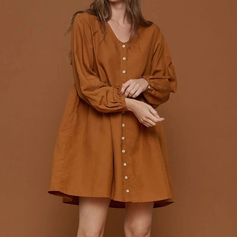 Ladies A-Line Short Dress Long Sleeve Casual Dress