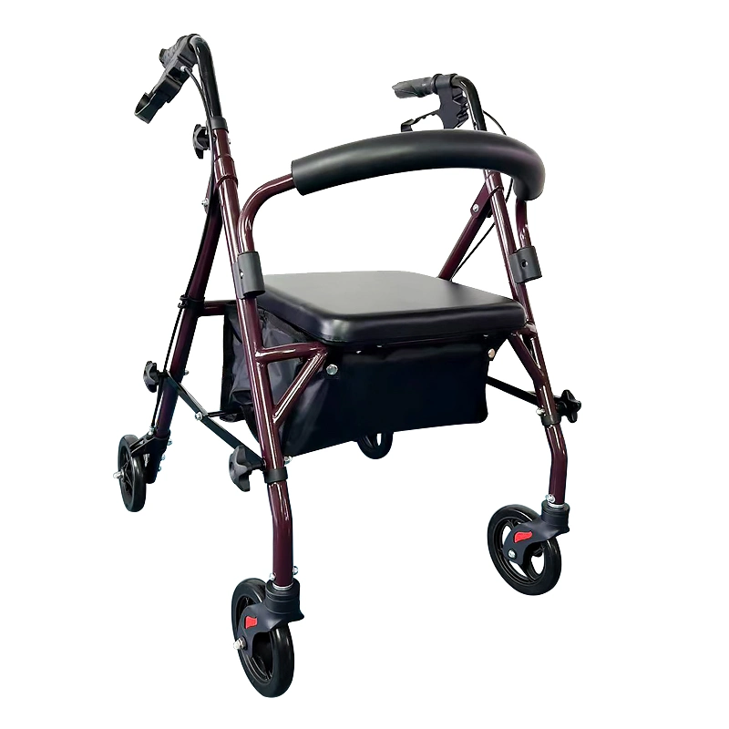 Hanqi Rollator Walker com assento e costas alça ajustável em altura de Armazenamento Removível Cesta