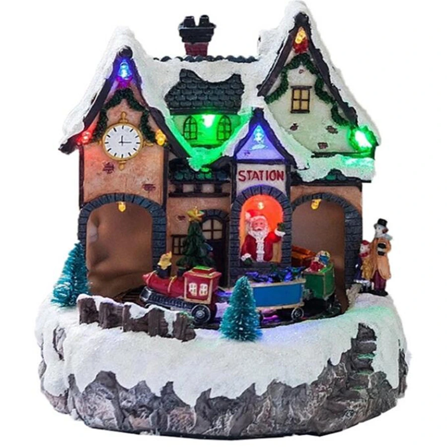 Casa LED de Navidad de Polyresin con Santa Kids Xmas Village