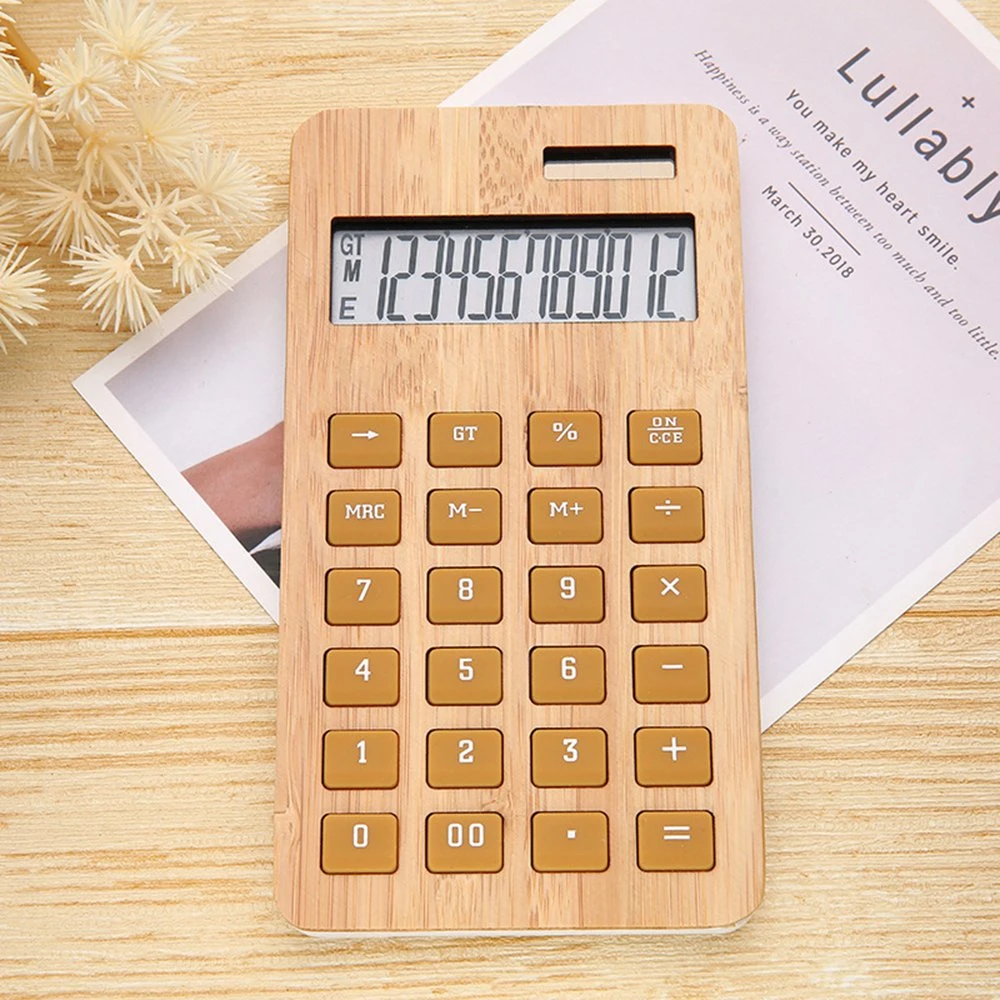 Natural Bamboo Surface Large 12 Digit Digital Calculator Gift or Office Use