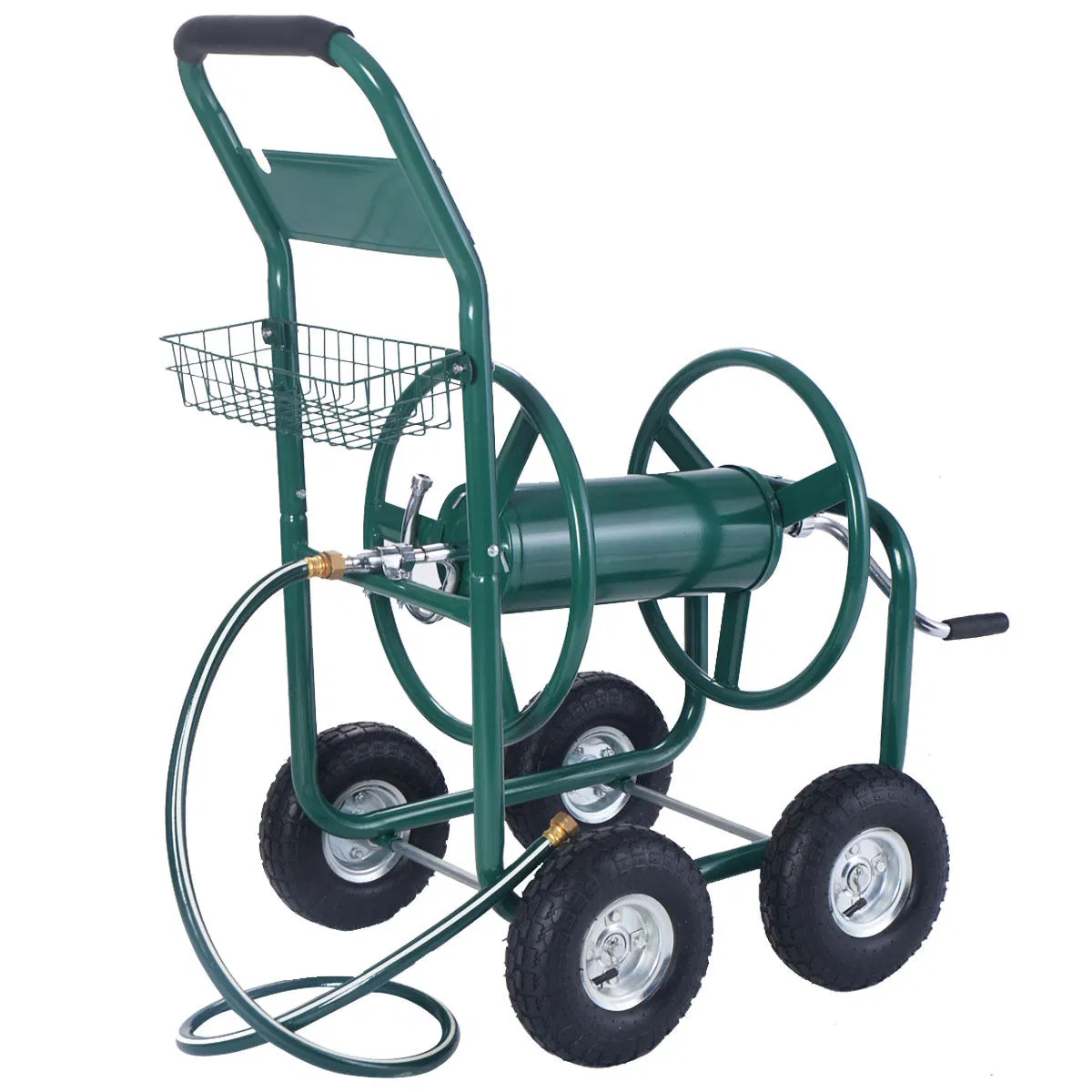 Heavy Duty Garden Hose Reel Cart for Water Garden with Basket