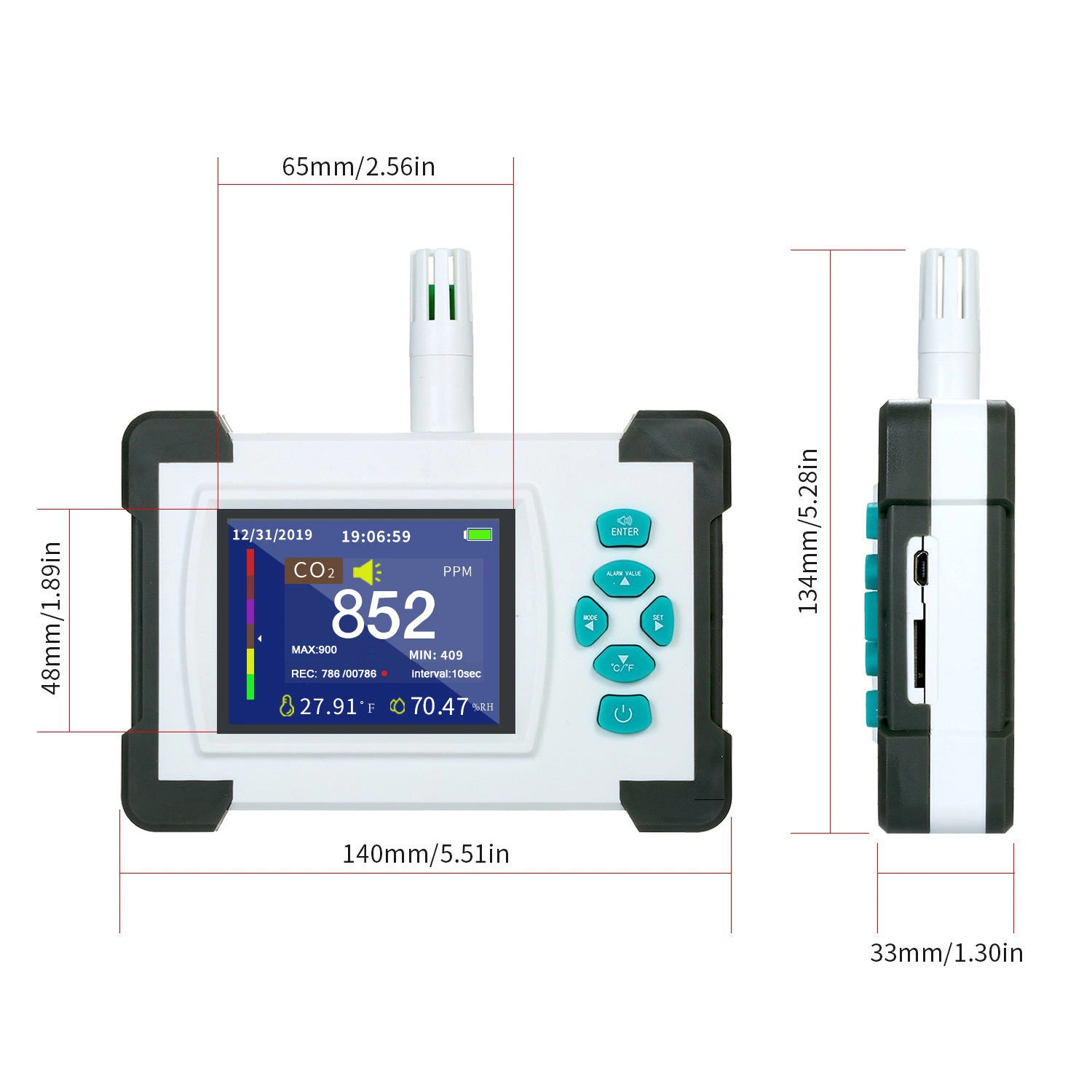 Real do Sensor de Infravermelhos Ndir em CO2 monitorizar o CO2 Detector de contador contador de gás