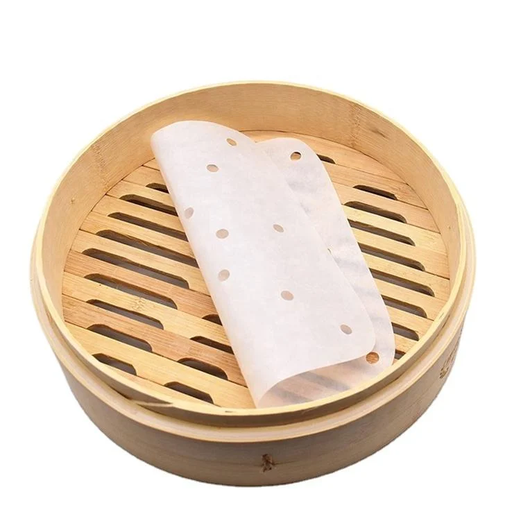 Trou de petite taille, papier de vapeur enduit de silicone pour cuiseur vapeur, papier de vapeur pour dim sum.