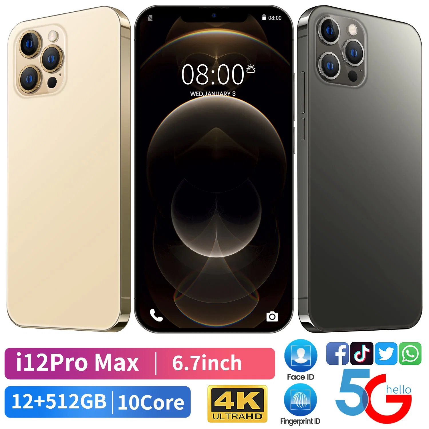 Foreign Trade Wholesale/Supplier Real 4G M12 Ultra 3G+64G+64GB/128GB 6.82 Inch Mobile Phone, Viqee Smartphone, ODM/OEM Ready in Stock, Android Phones