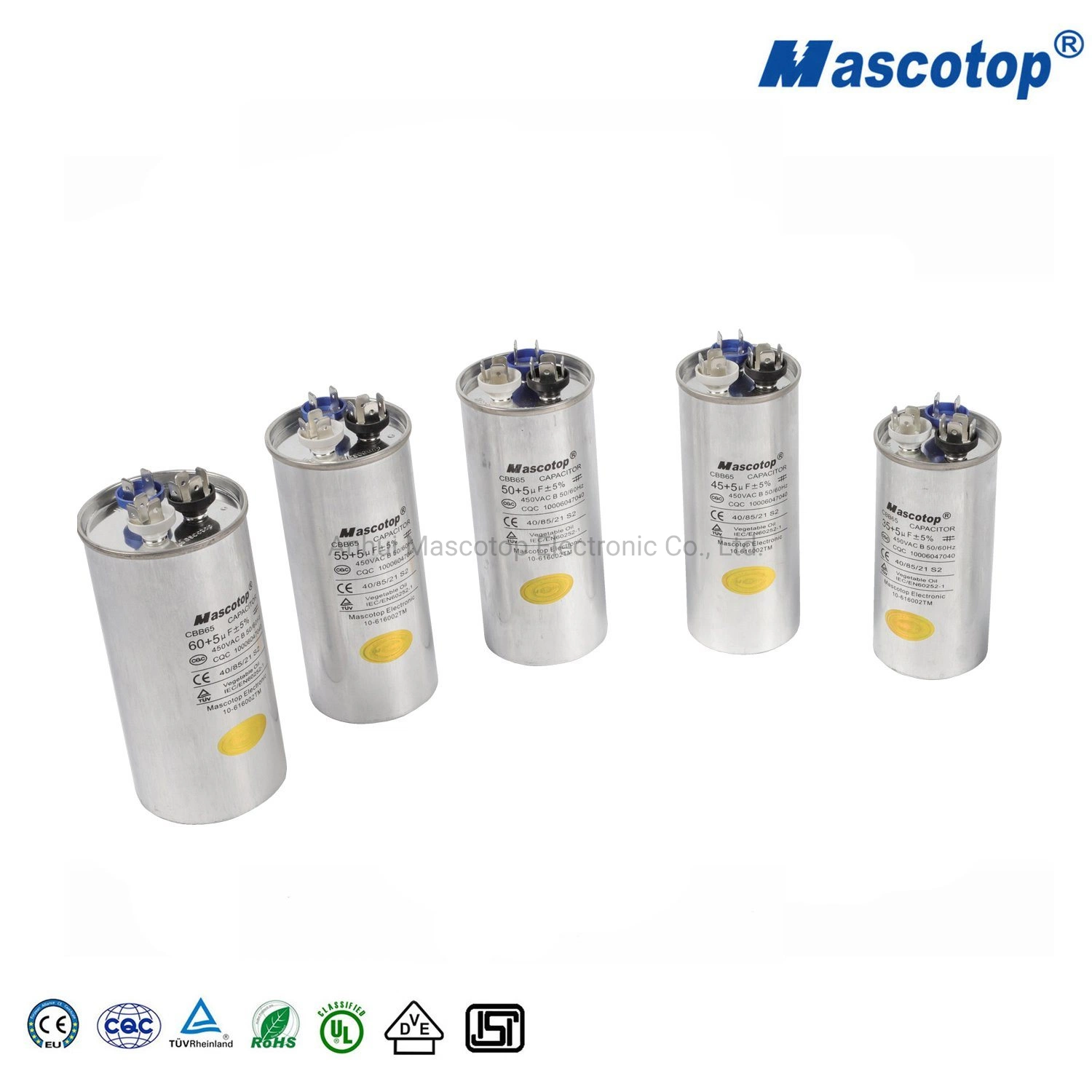 Condensador de funcionamento do motor AC Cbb65 adequado para ar condicionado 370/450 V.