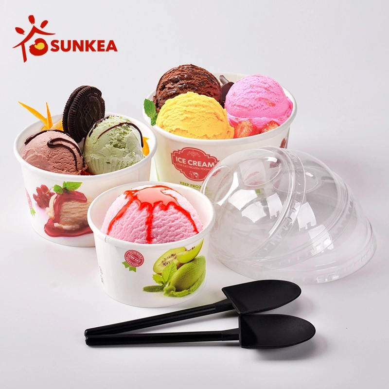 Sunkea Eco-friendly Packaging Ice Cream Cup para el embalaje de papel desechable Llévate una bañera de papel de helado congelado con diseño