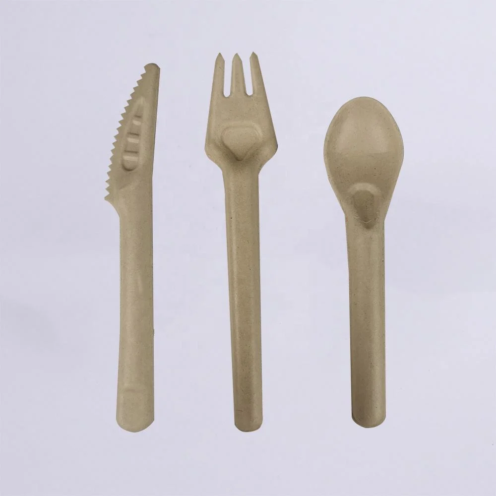 Bulk Bagasse Paper Spoon Forks Knives Disposable Sugarcane Cutlery Set