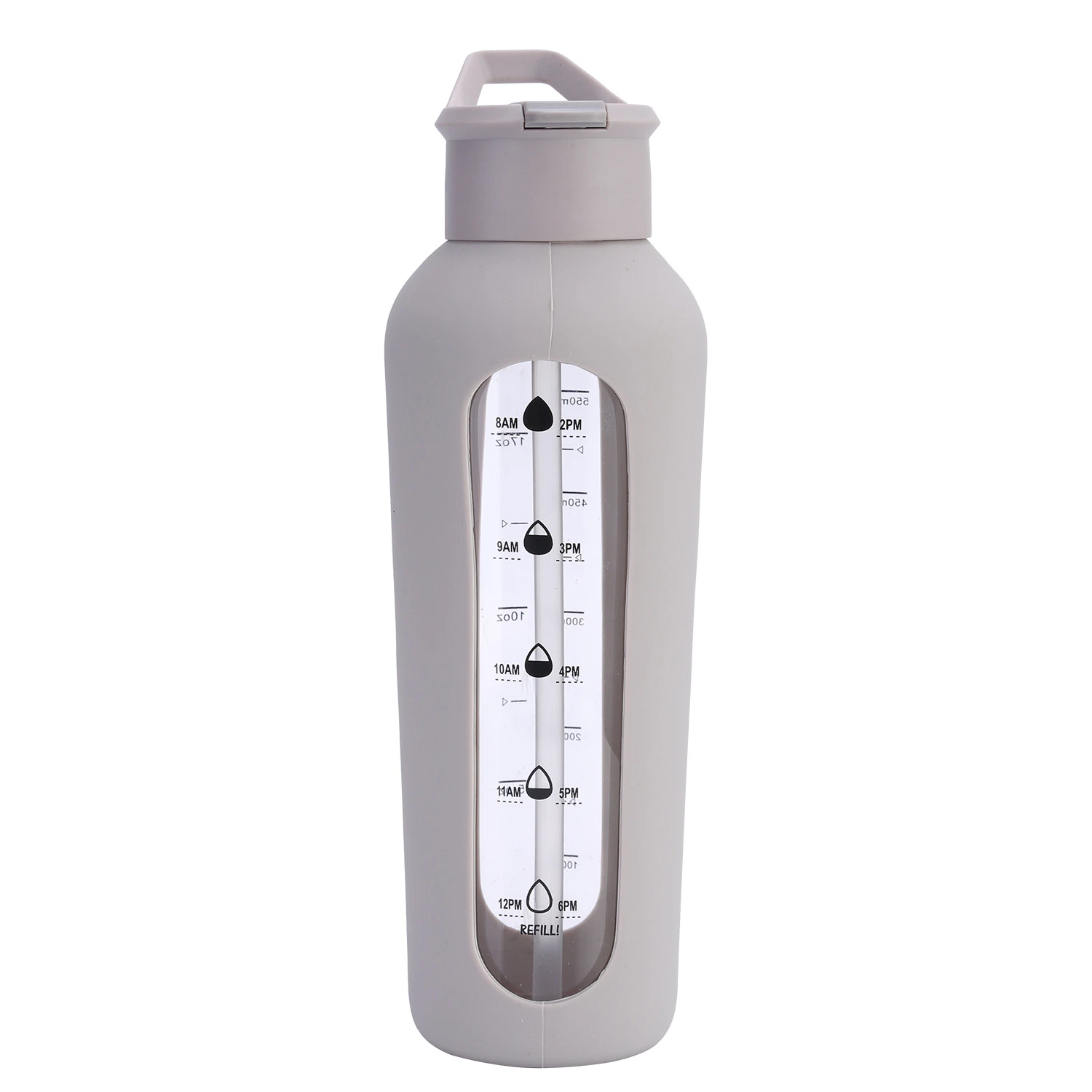 Large Sports Motivational Leakproof Glass Water Bottle with Straw and Time Marker