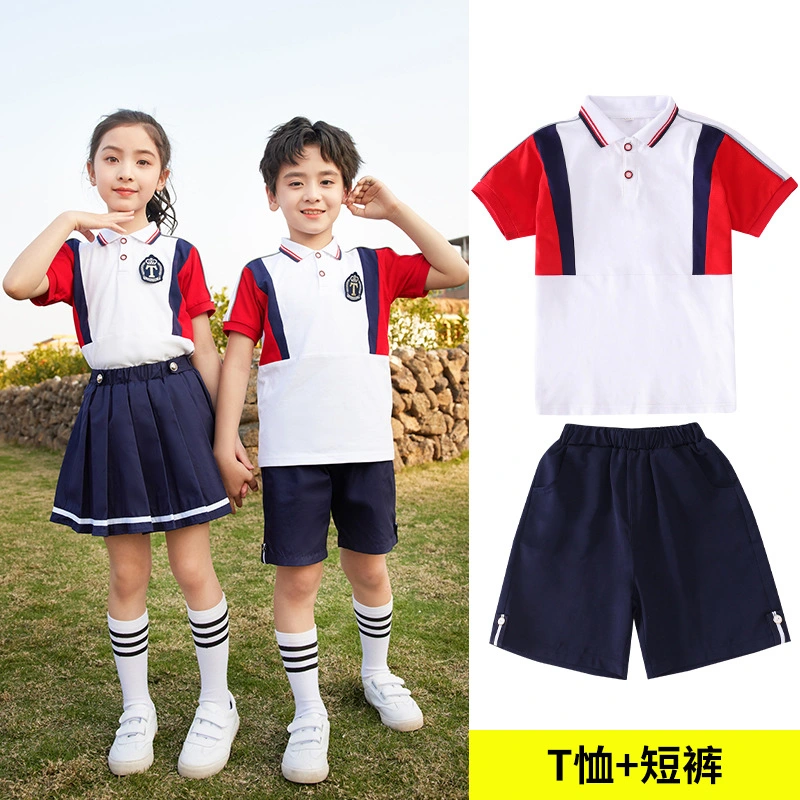 La escuela primaria de estilo británico conjunto uniforme la camisa blanca+Falda Azul/pantalones