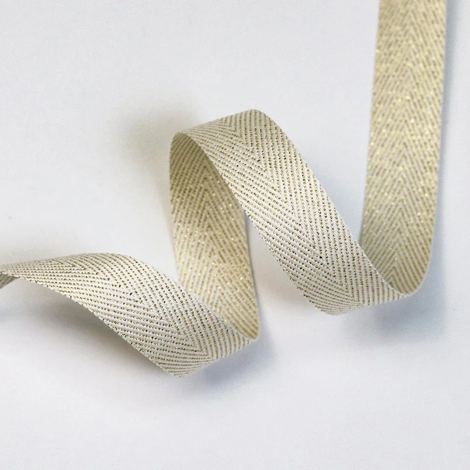 Purl-Glittered Polyester/Nylon V Pattern Twill Webbing Ribbons for Coats Accessories