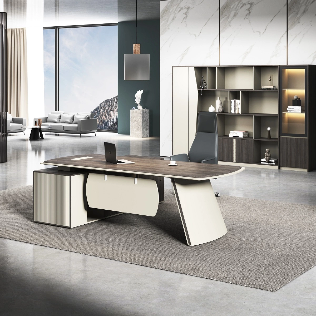 White Boss Gerente Oficina Mesa Empresa Casa Muebles de Oficina Escritorio de oficina en forma de MDF L con armario