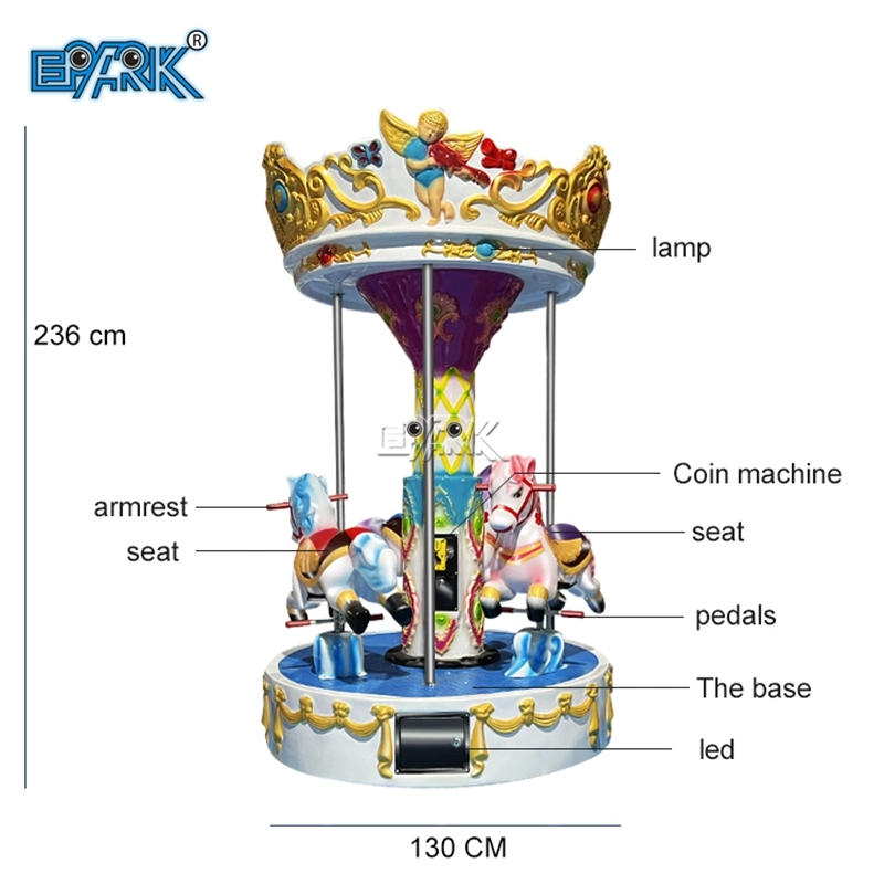 Hot Sale 3 jogadores Mini Amusement Carousel cavalos passeios Carousel Casar com Go Round Kiddie Ride