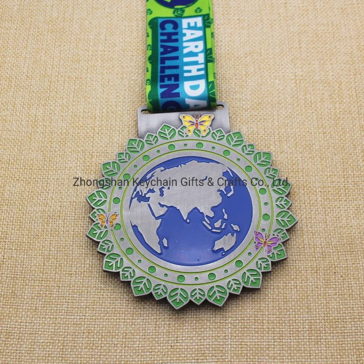 Custom Movable Antique Run Sport Medallion Enamel Earth Day Glitter Medal Set