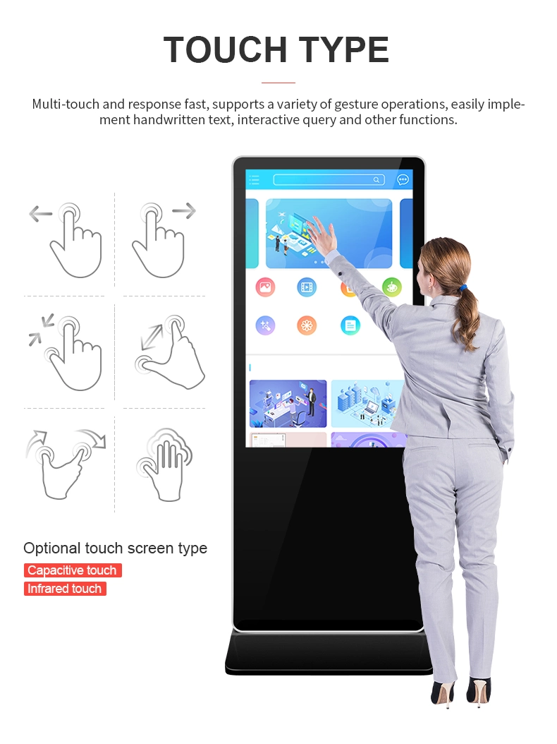 Stand up Advertisement Display Boards Showroom Hot Selling 55 Inch 4K Digital Video Media Advertising Player Touch Screen