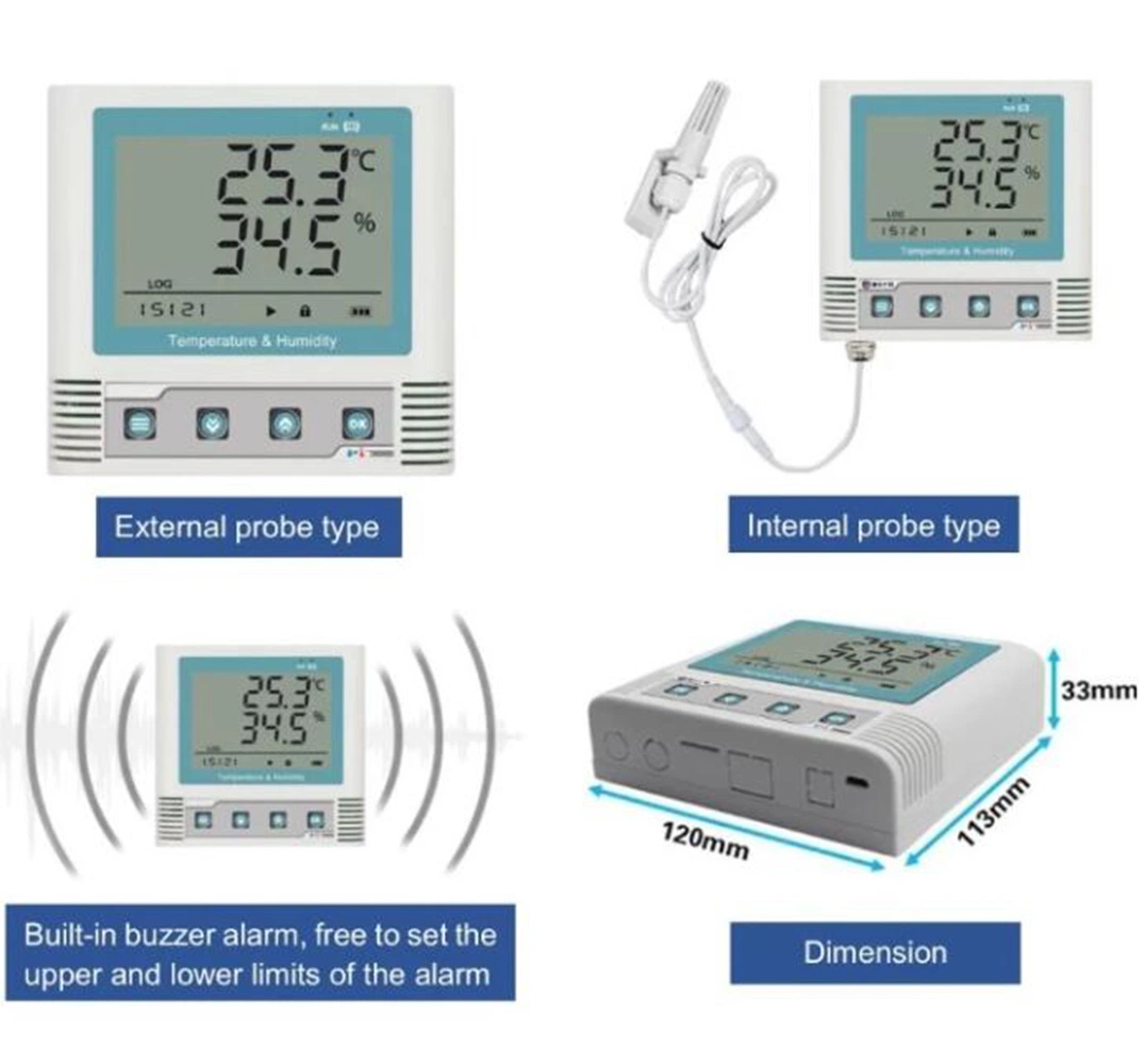 Enregistreur de données de température et d'humidité sans fil, grand moniteur LCD distant Stockage de données dans le Cloud Wi-Fi rechargeable Esg12912