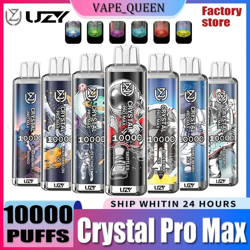 Оригинальный Uzy Crystal PRO Max Vape 10000 шайб Puff 10K 0% 2% 3% 5% RBG Light Vape Pen