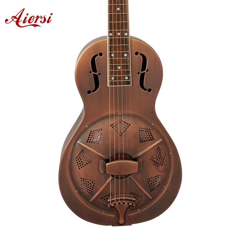 Aiersi Brand Vintage Red Rust Bell Brass Body Parlor Resonator Guitar for Sale