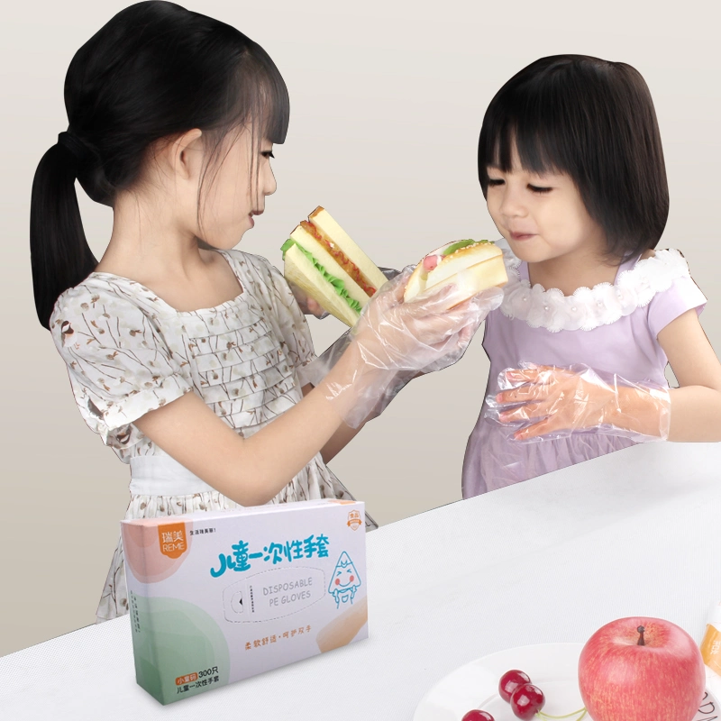 Different Kinds of Cute Packaging Disposable Kid's Gloves Clear PE Gloves for Children