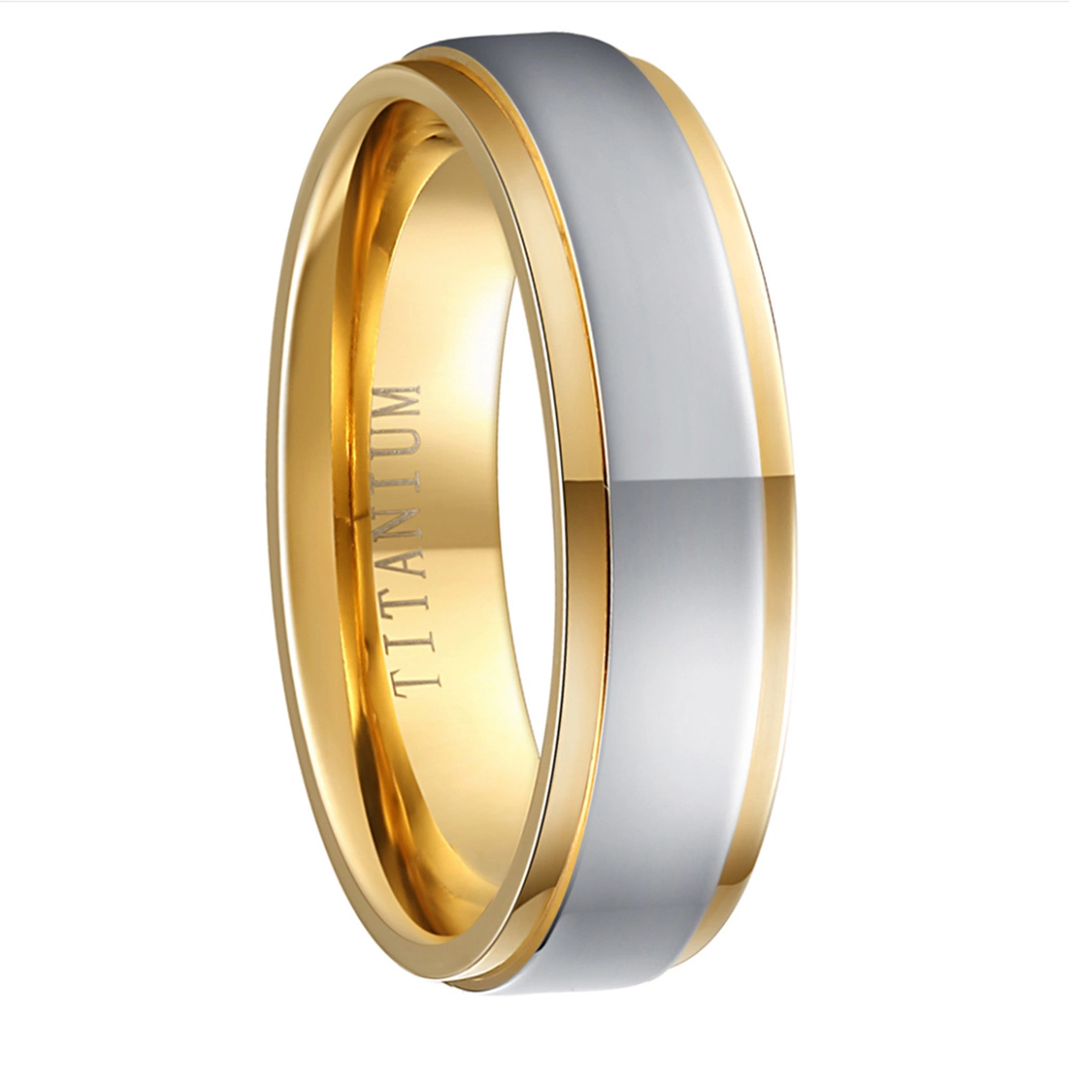 Wholesale/Supplier 6mm Couple Ring Titanium Gold Ring Between Electric Gold Pure Titanium Ring Fashion Jewelry Custom Tr2605