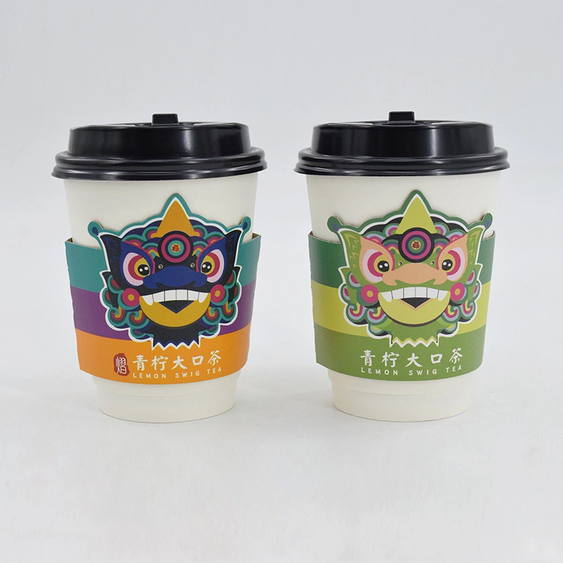 4oz 8oz 12oz Disposable Double Wall Gold Foil Stamping Custom Logo Hot Coffee Paper Cup with PS Lid