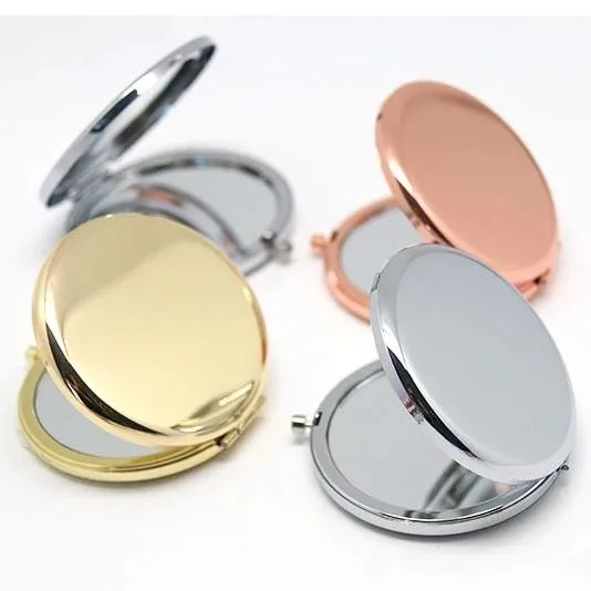 Mini Compact Mirror Lady Bling Cosmetic Metal Custom de moldura dourada Espelho dobrável de bolso com logótipo laser