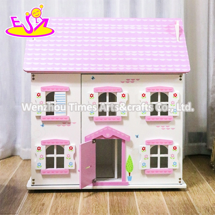 Best Design Pink Wooden Miniature Doll House Set for Girls W06A433