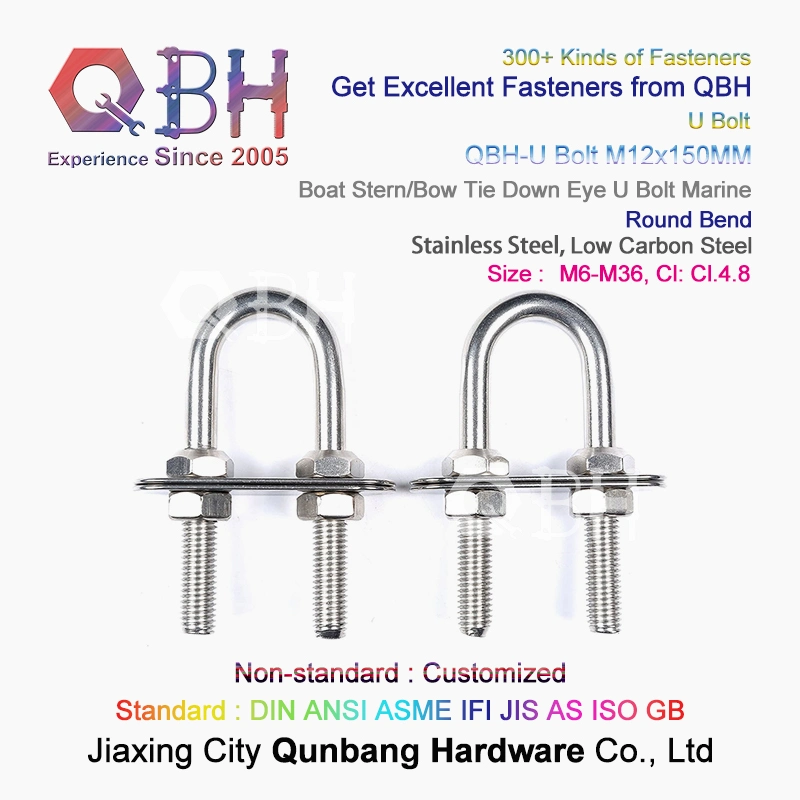 Qbh Customized Shipyard Ship Construction Structure Solar Rack Round Square Bend Pipe Fitting Stainless Carbon Steel U-Bolt Stud Rod Nut Washer Combo