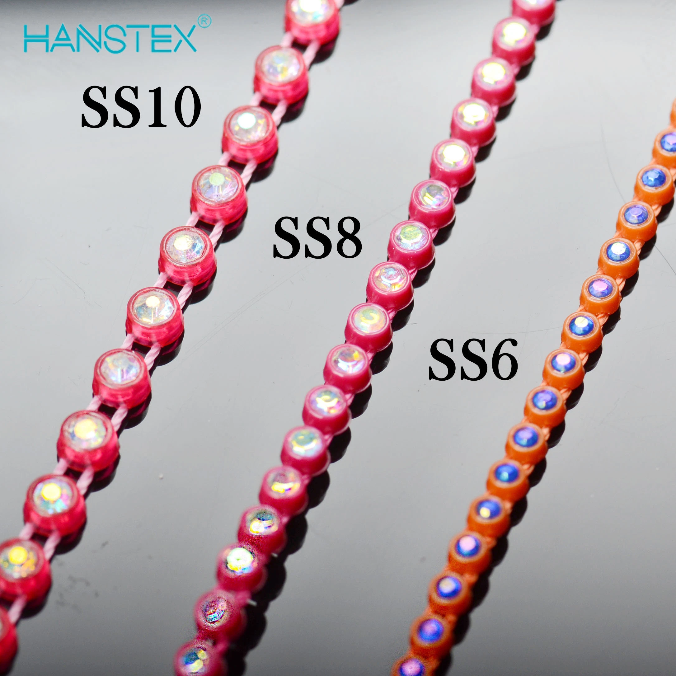 Chain Plastic Rhinestone Chain, a Grade AB 2mm الزجاج أحجار الراين باند ضبط التشذيب Ss6