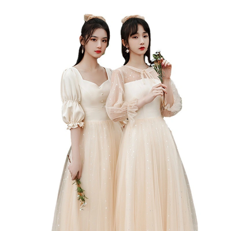 Champagne Bridesmaids Dress Women&prime; S New Long-Sleeved Sisters Show Annual Evening Dress in Spring/Summer Bridal Wedding Dress