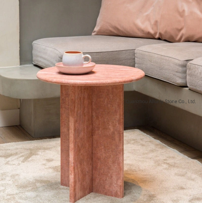 Living Room Small Furniture Honed Natural Red Travertine Sofa Side Table