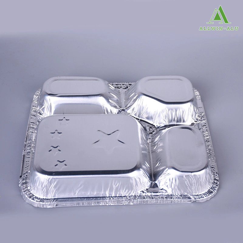 800ml Disposable 4 Compartment Foil Food Container/Tray/Pan/Plate for Fast Food