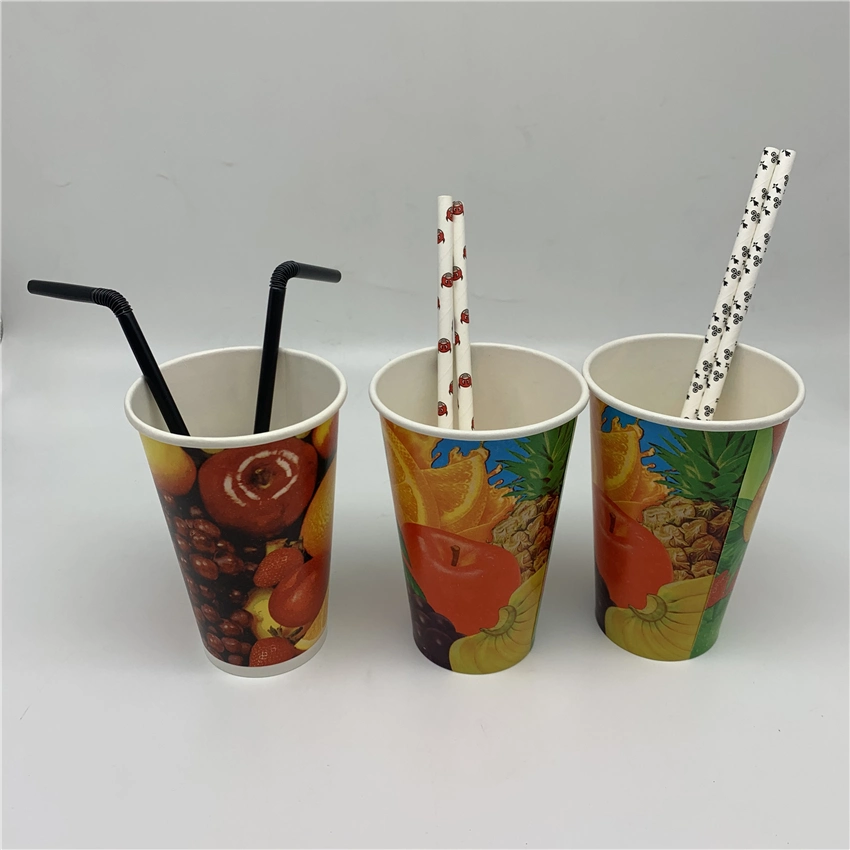16oz Cold Drinking Paper Cups with Straw