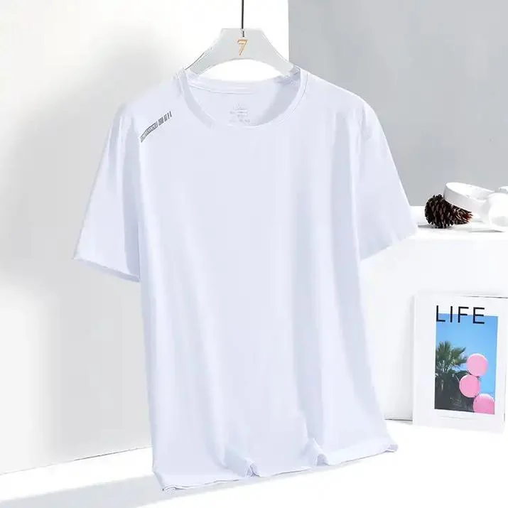 Summer New Ice Silk T-Shirt Men Sports Leisure Running Fitness Breathable Short Sleeve