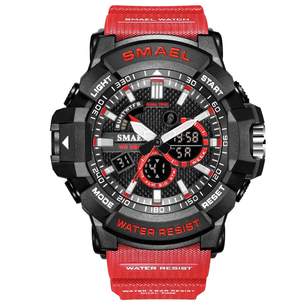 New Red Sport Electronic Watch 1809 Plastic Double Display Digital Quartz Wrist Watch