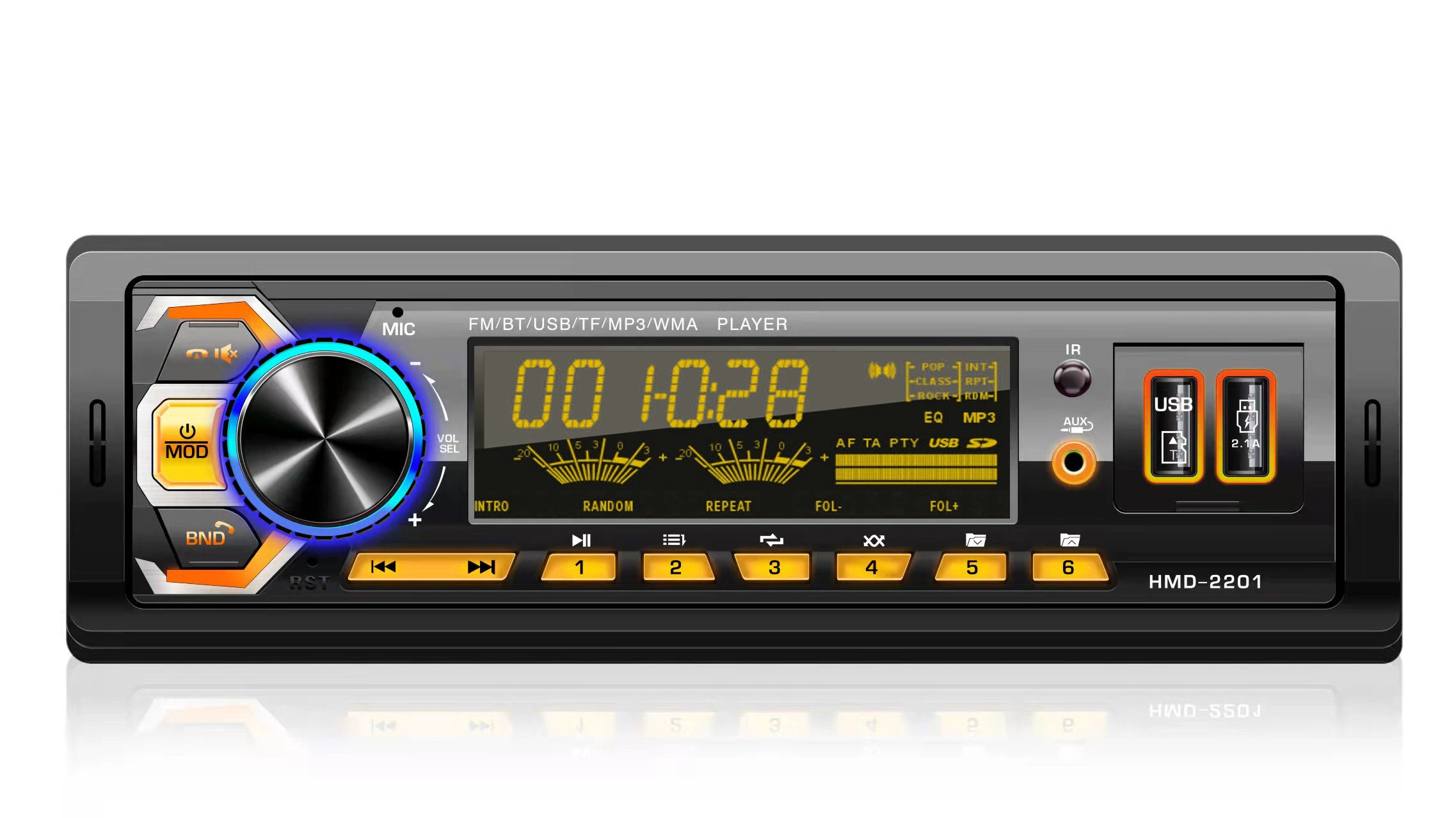 Autoradio stéréo Multicolor Lecteur MP3 avec entrée auxiliaire audio de voiture Bluetooth USB port SD