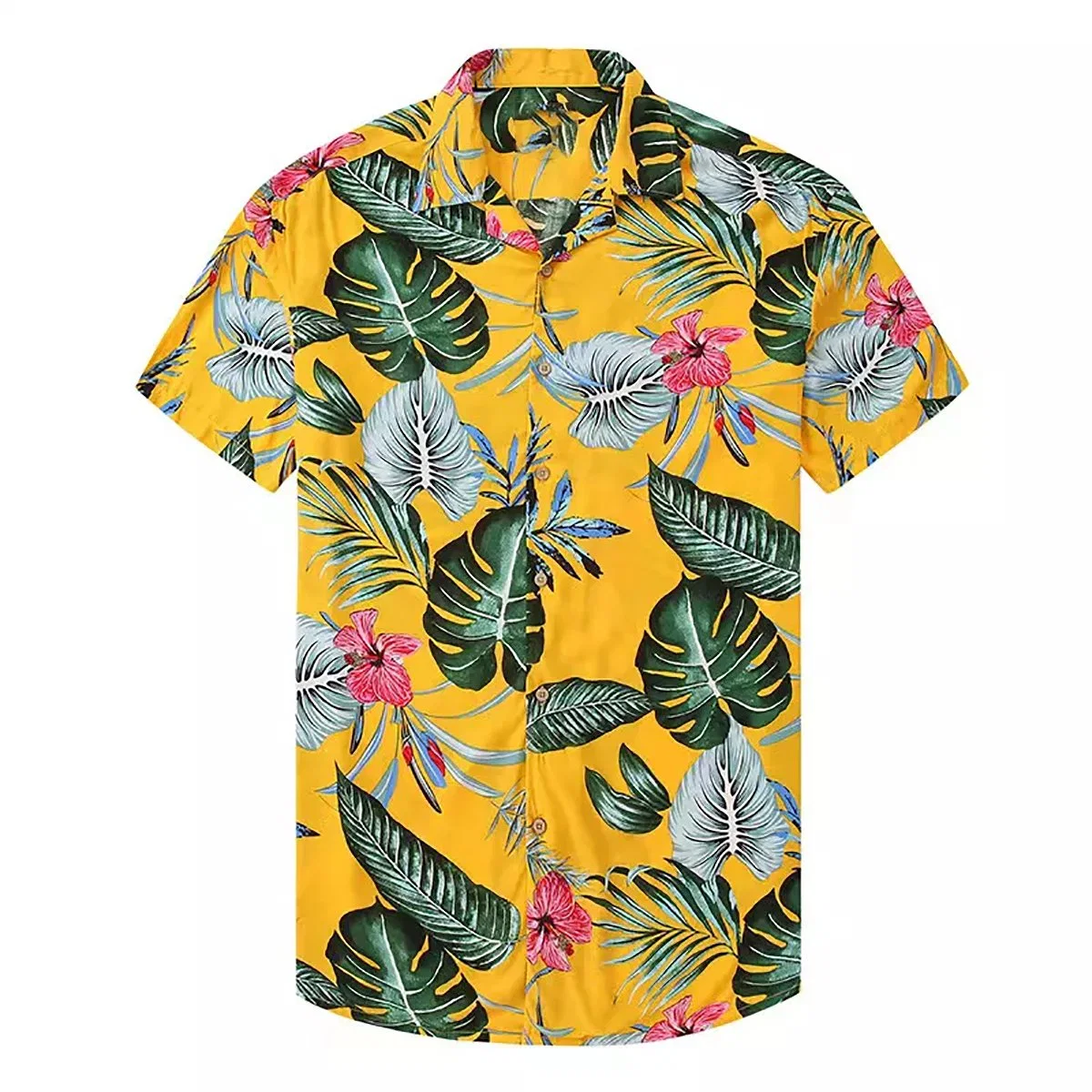 Verano Playa Regular-Fit Vacaciones Impreso Mangas cortas Camisas tropicales sueltas Camisa hawaiana informal para hombres